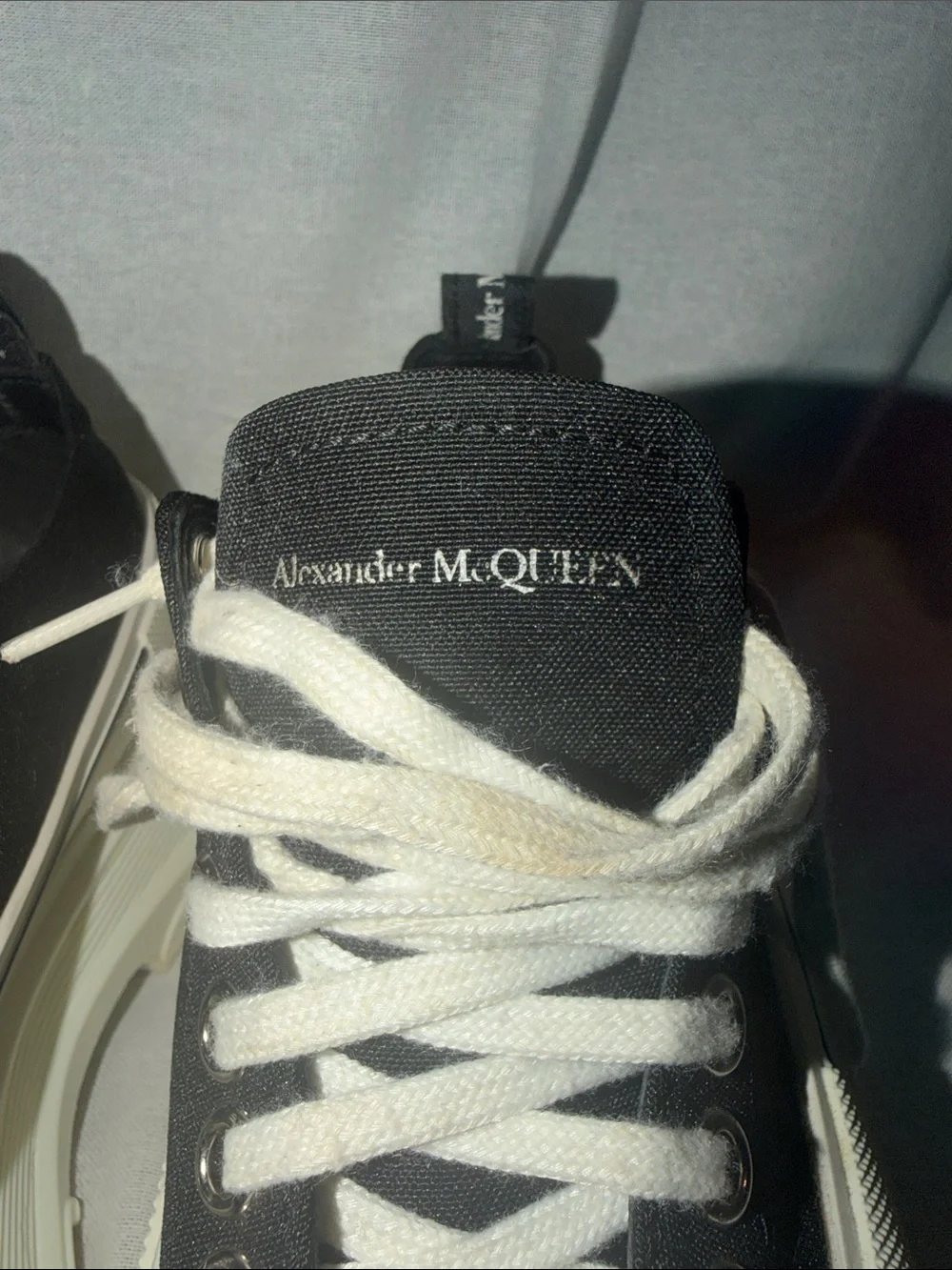 Alexander McQueen Black Canvas Low-Top Sneakers with Off-White Platform